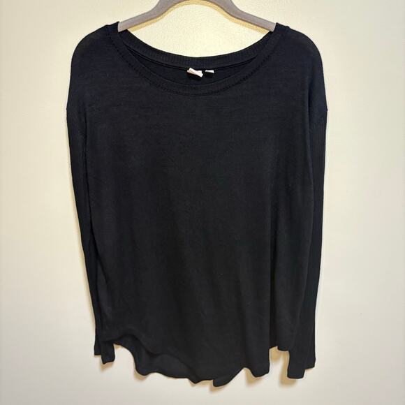 Gap Black Knit Long Ribbed Sleeve Blouse Boat Neck Closet Staple Oversized XS - Picture 1 of 8